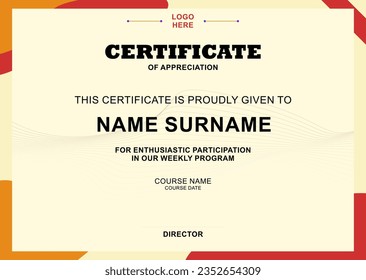 Modern Certificate Template with abstract, stylish design, simple, elegant and perfect design. Ready to use template.