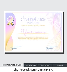 Modern certificate template of appreciation award. Creative certificate design in professional style. Diploma design graduation, award, success. Editable text in vector illustration.