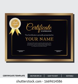 Modern certificate template of appreciation award. Creative certificate design in professional style. Diploma design graduation, award, success. Editable text in vector illustration.