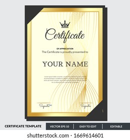 Modern certificate template of appreciation award. Creative certificate design in professional style. Diploma design graduation, award, success. Editable text in vector illustration.