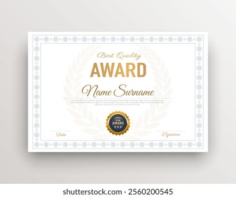 Modern certificate template appreciation business certificate of achievement, graduation professional simple golden certificate award template
