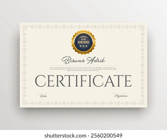 Modern certificate template appreciation business certificate of achievement, graduation professional simple golden certificate award template