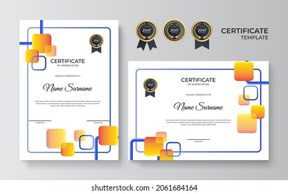 Modern certificate template. Certificate of appreciation template. Clean simple certificate with gold badge. Certificate border template with elegant and trendy geometric pattern