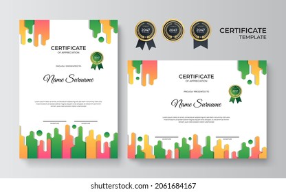 Modern certificate template. Certificate of appreciation template. Clean simple certificate with gold badge. Certificate border template with elegant and trendy geometric pattern