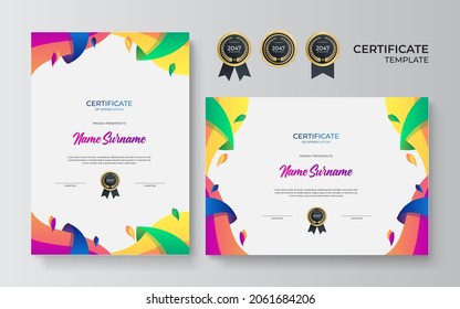 Modern certificate template. Certificate of appreciation template. Clean simple certificate with gold badge. Certificate border template with elegant and trendy geometric pattern