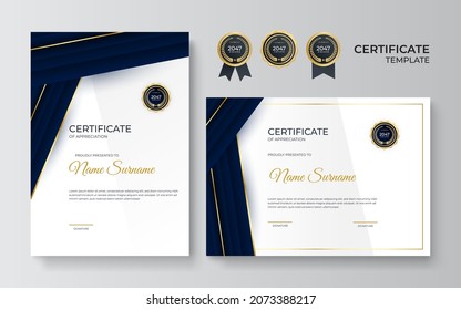 Modern certificate template. Certificate of appreciation template. Clean simple certificate with gold badge. Certificate border template with elegant and trendy geometric pattern