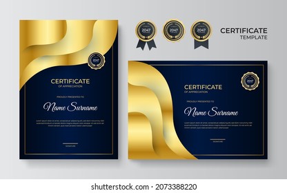 Modern certificate template. Certificate of appreciation template. Clean simple certificate with gold badge. Certificate border template with elegant and trendy geometric pattern