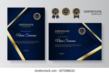 Modern certificate template. Certificate of appreciation template. Clean simple certificate with gold badge. Certificate border template with elegant and trendy geometric pattern