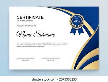 Modern certificate template. Certificate of appreciation template. Clean simple certificate with gold badge. Certificate border template with elegant and trendy geometric pattern