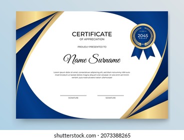 Modern certificate template. Certificate of appreciation template. Clean simple certificate with gold badge. Certificate border template with elegant and trendy geometric pattern