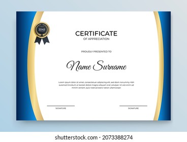 Modern certificate template. Certificate of appreciation template. Clean simple certificate with gold badge. Certificate border template with elegant and trendy geometric pattern