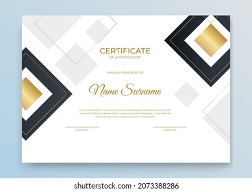 Modern certificate template. Certificate of appreciation template. Clean simple certificate with gold badge. Certificate border template with elegant and trendy geometric pattern