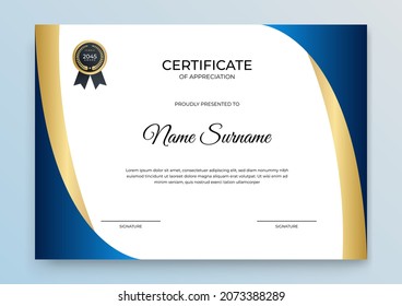 Modern certificate template. Certificate of appreciation template. Clean simple certificate with gold badge. Certificate border template with elegant and trendy geometric pattern