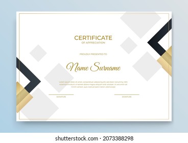 Modern certificate template. Certificate of appreciation template. Clean simple certificate with gold badge. Certificate border template with elegant and trendy geometric pattern