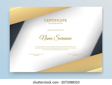 Modern certificate template. Certificate of appreciation template. Clean simple certificate with gold badge. Certificate border template with elegant and trendy geometric pattern