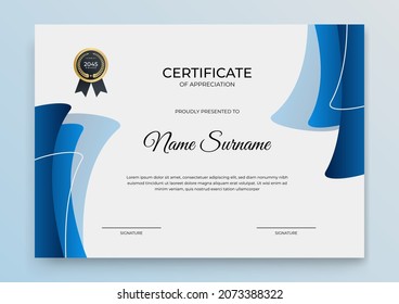 Modern certificate template. Certificate of appreciation template. Clean simple certificate with gold badge. Certificate border template with elegant and trendy geometric pattern