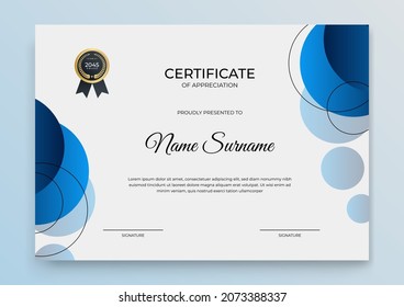 Modern certificate template. Certificate of appreciation template. Clean simple certificate with gold badge. Certificate border template with elegant and trendy geometric pattern