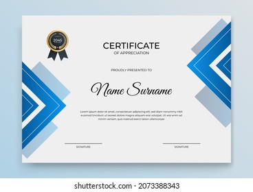 Modern certificate template. Certificate of appreciation template. Clean simple certificate with gold badge. Certificate border template with elegant and trendy geometric pattern