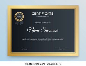 Modern certificate template. Certificate of appreciation template. Clean simple certificate with gold badge. Certificate border template with elegant and trendy geometric pattern