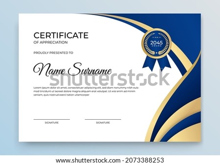 Modern certificate template. Certificate of appreciation template. Clean simple certificate with gold badge. Certificate border template with elegant and trendy geometric pattern