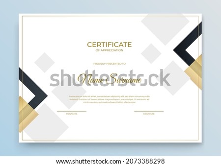 Modern certificate template. Certificate of appreciation template. Clean simple certificate with gold badge. Certificate border template with elegant and trendy geometric pattern