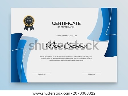 Modern certificate template. Certificate of appreciation template. Clean simple certificate with gold badge. Certificate border template with elegant and trendy geometric pattern