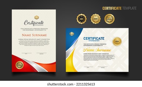 Modern certificate template with beautiful combination color on waving shape background, diploma. Vector illustration.
