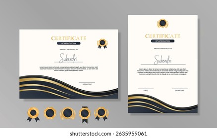 Modern Certificate Template with Black Gold Curve Border