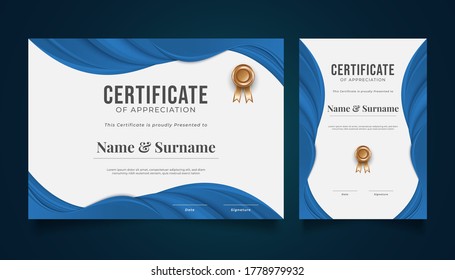 Modern Certificate Template with Blue Paper Cut Style