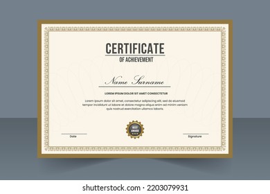 Modern certificate template. A clean modern certificate with a gold badge. Certificate border template with luxury and modern line pattern. Diploma Certificate vector template