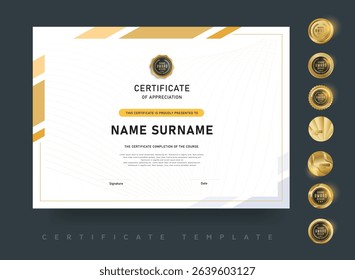 Modern certificate template with clean layout gold elements and elegant typography Ideal for award presentations course completions and professional recognition