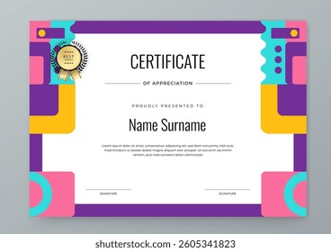Modern Certificate Template with Colorful Geometric Shape Design Elements