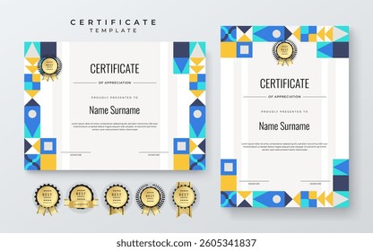 Modern Certificate Template with Colorful Geometric Shape Abstract Design Illustration