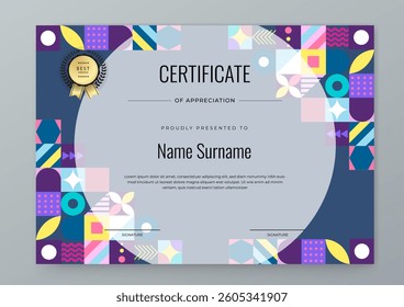 Modern Certificate Template with Colorful Geometric Shape Design Elements