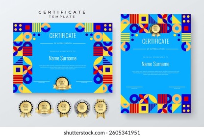 Modern Certificate Template with Colorful Geometric Shape Abstract Design Illustration