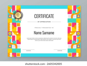 Modern Certificate Template with Colorful Geometric Shape Design Elements