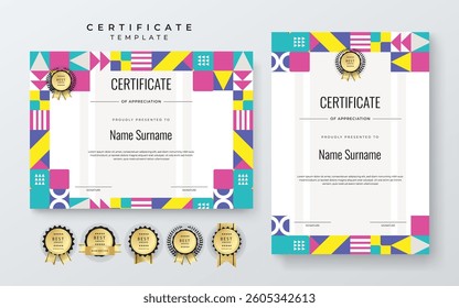 Modern Certificate Template with Colorful Geometric Shape Abstract Design Illustration