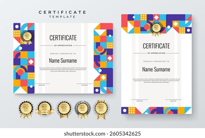 Modern Certificate Template with Colorful Geometric Shape Abstract Design Illustration
