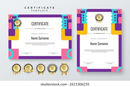 Modern Certificate Template with Colorful Geometric Shape Abstract Design Illustration