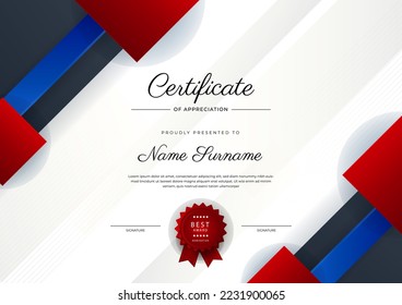 Modern certificate template design with abstract geometric shapes decoration. Vector professional certificate 