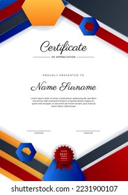 Modern certificate template design with abstract geometric shapes decoration. Vector professional certificate 