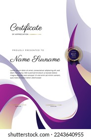Modern certificate template design for award winning, employee of the month, online course certificate, webinar recognition