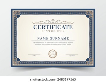 Modern certificate template design with badge. Business, Diploma, Training achivement certificate template