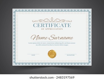 Modern certificate template design with badge. Business, Diploma, Training achivement certificate template