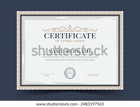 Modern certificate template design with badge. Business, Diploma, Training achivement certificate template