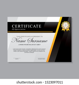 Modern certificate template design with black, yellow, and white color