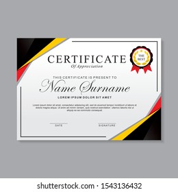 Modern certificate template design with black, red, gold and white color 