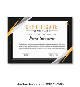 Modern certificate template design with black and white color 