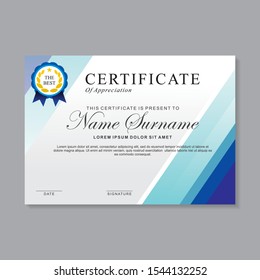 Modern certificate template design with blue and white design