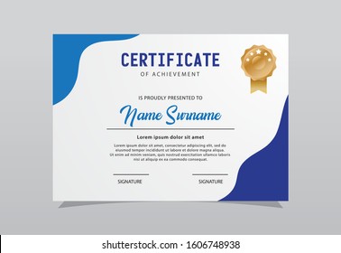 Modern certificate template design. Blue color elegant shape composition.